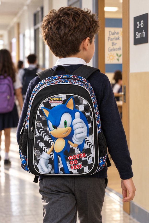 Unisex Sonic Blue Hedgehog Primary School School Bag Kids Student Backpack Daily Use 35 X 26 X 14