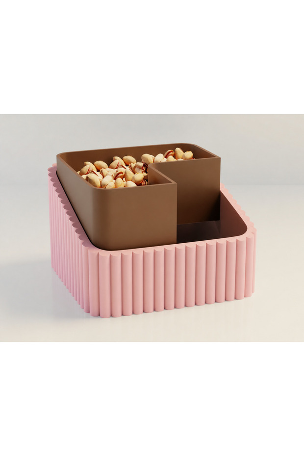 3D Printing Peanut Bowl - Dual Chamber Shell Separator Presentation Bowl - Pink Brown