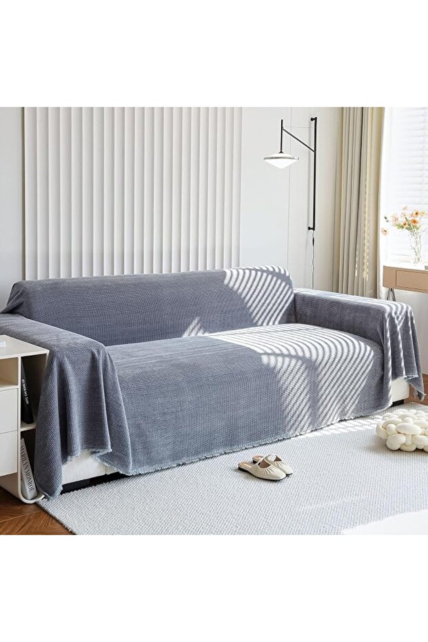 Chenille Sofa Blanket Cover, Weave Jacquard Sofa Throws Large Solid Color 1 2 3 4 Seater Sofa Throw