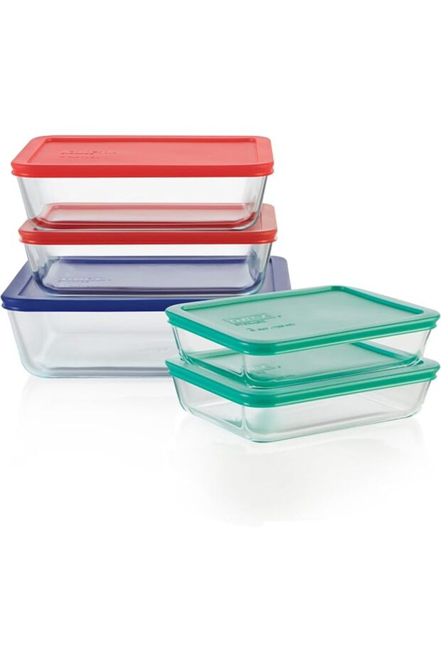 Rectangular Glass Storage Container Set with Lids | 10 Piece Simply Store Meal Prep Food Stora