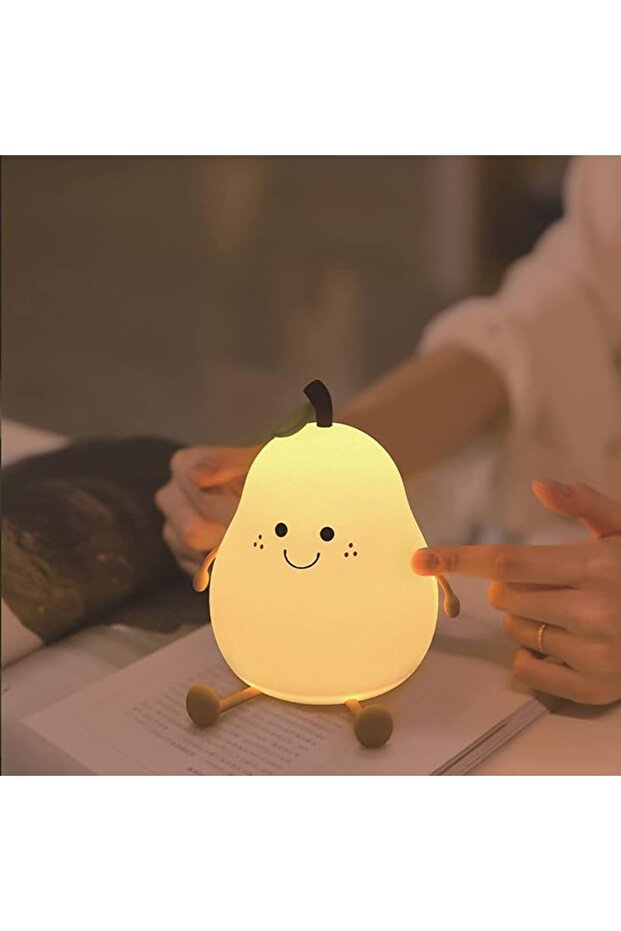 Smile Pear-Shape Silicone Night Light Pear Shape with 7 Color Changing, Warm Light USB Charging Mini