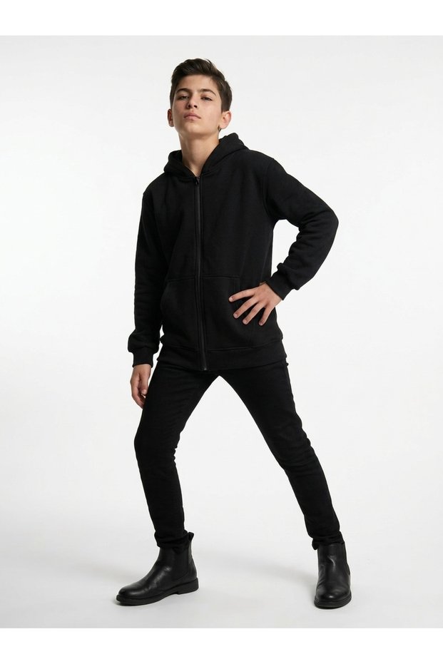 Boy's 3-Thread Hooded Sweatshirt – Comfortable Fit with Zipper Pockets