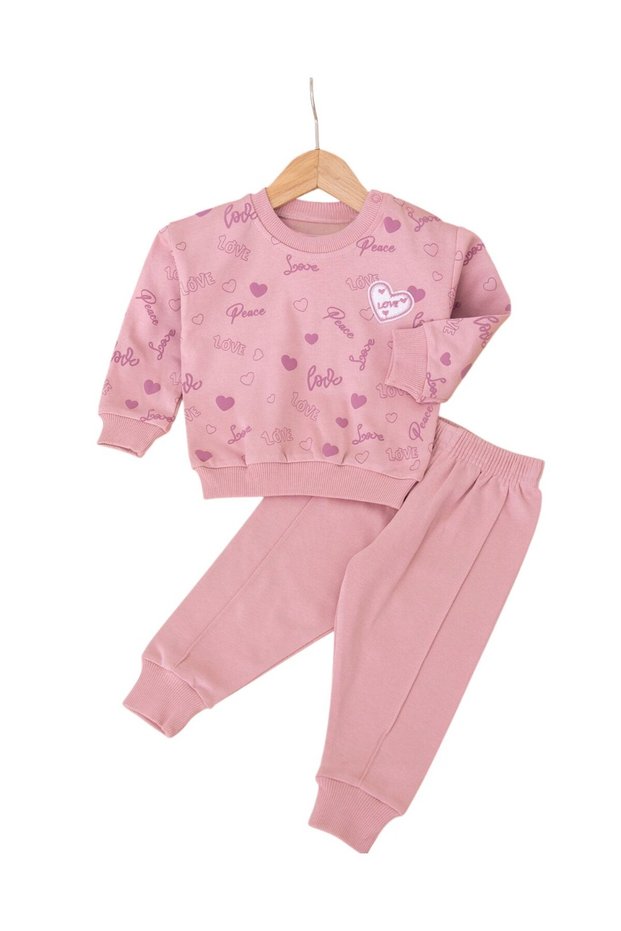 Baby Girl Seasonal Heart Printed 6-9-12-18-24 Months 2 Thread Top and Bottom Set