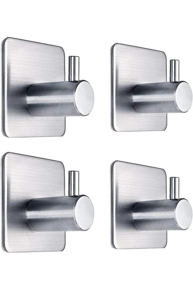Adhesive Hooks,4-Piece,Waterproof,Rustproof,Heavy Duty Stainless Steel Wall Hook,Drill-Free,for Shower,Bathroom,Kitchen,Silver