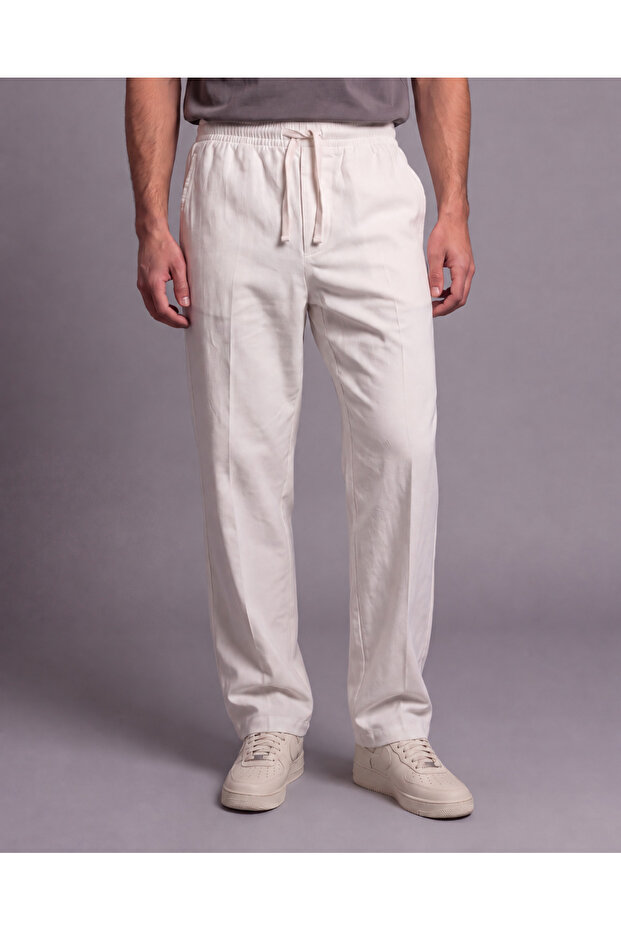 Men's Relaxed Fit Linen Trousers White
