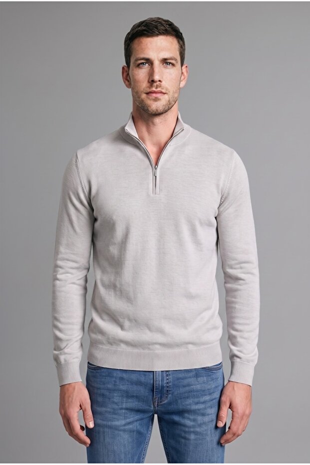 Standard Fit Regular Cut Mock Neck Half-Zip Basic Plain Knit Sweater A5184AX24AU
