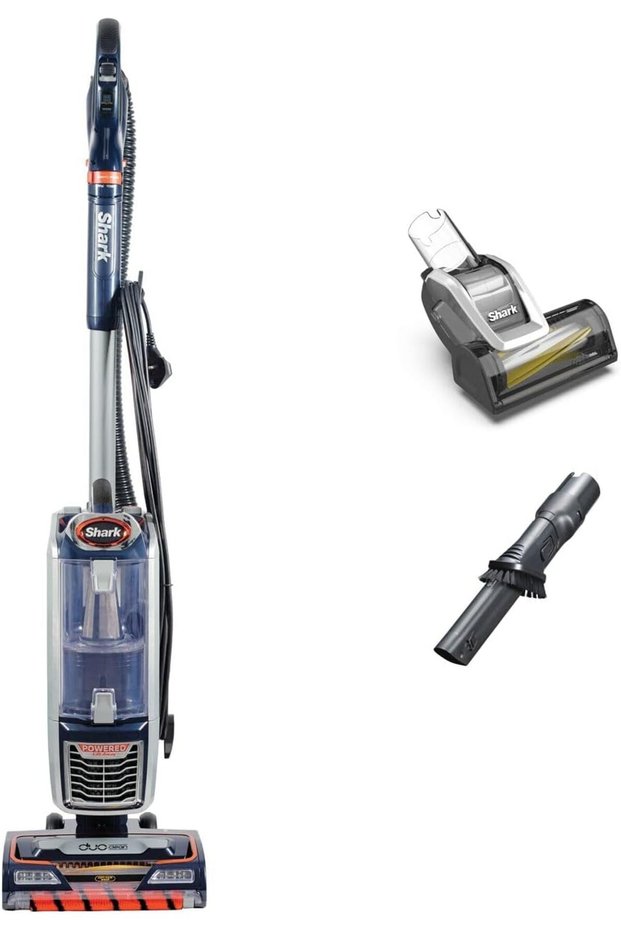 Shark Corded Upright Vacuum Cleaner, 0.83L with Anti Hair Wrap Technology & DuoClean, Pet Model, Powered Lift-Away, LED Headlights, Anti-Allergen, 8m Cord, 750W, 2 Attachments, Navy/Orange, NZ801UKT