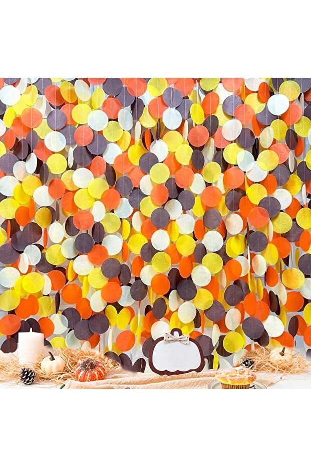 205Ft Fall Party Decorations Big Circle Dots Backdrop Garland Orange Brown Yellow Beige Tissue Paper