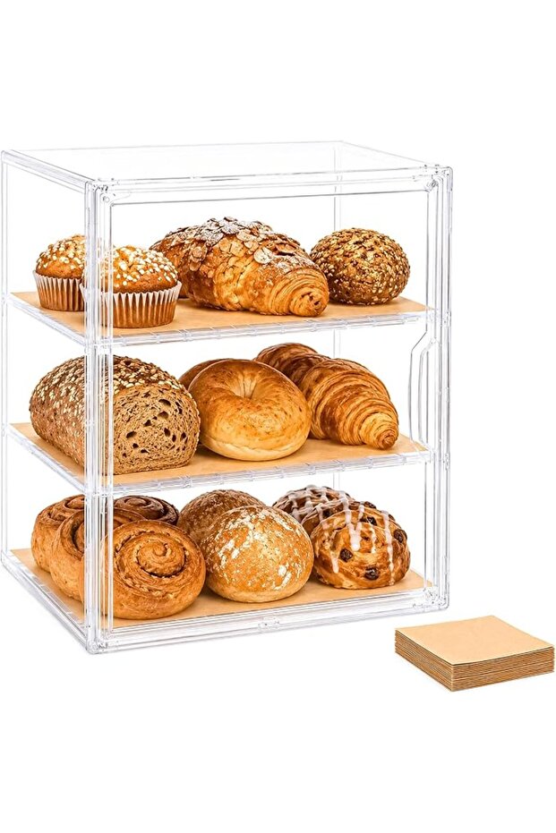 Bakery Display Case for Kitchen Countertop, Adjustable Tier Pastry Display Case, Acrylic Bread Box f
