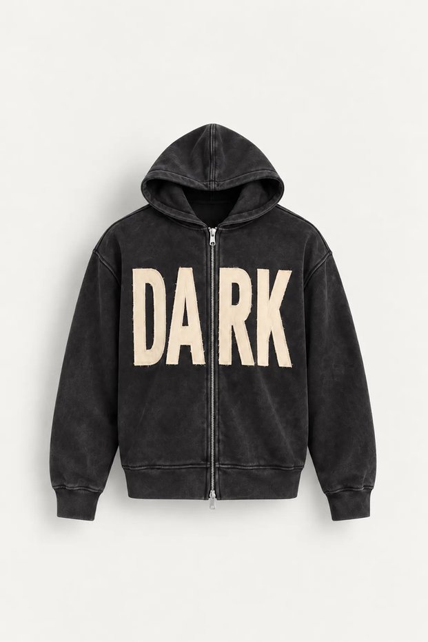 Dark - Black - Hooded Double Zipper - Cotton Men's Sweatshirt