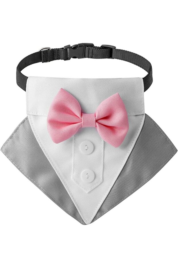 Formal Dog Tuxedo Collar with Adjustable Bowtie Bandana,Grey,Medium