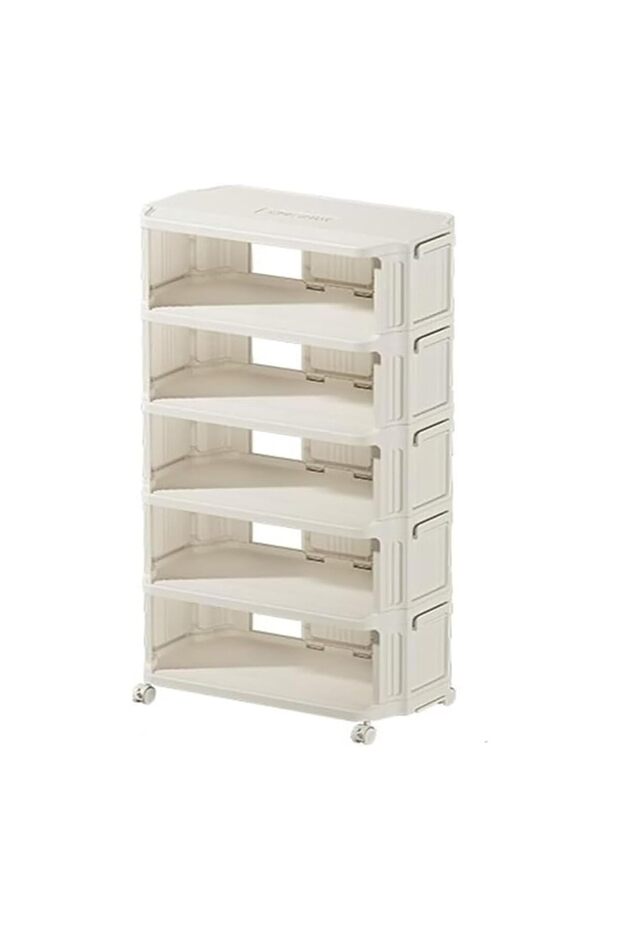 Portable 5-Layer Shoe Storage Organizer with Wheels,Detachable Footwear Rack for Entryway and Living Room,White