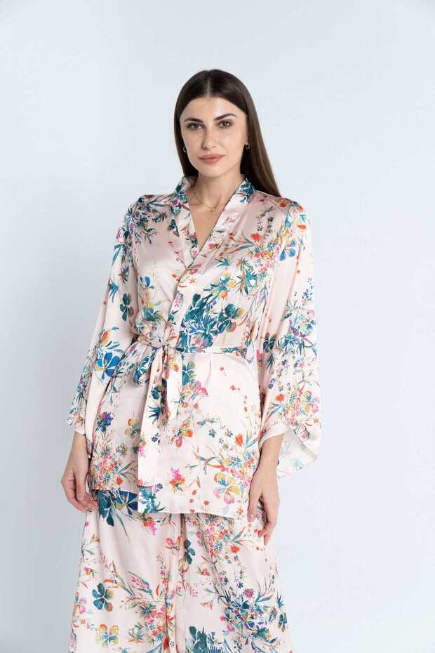 Patterned Cardigan with Long Sleeves, Belt