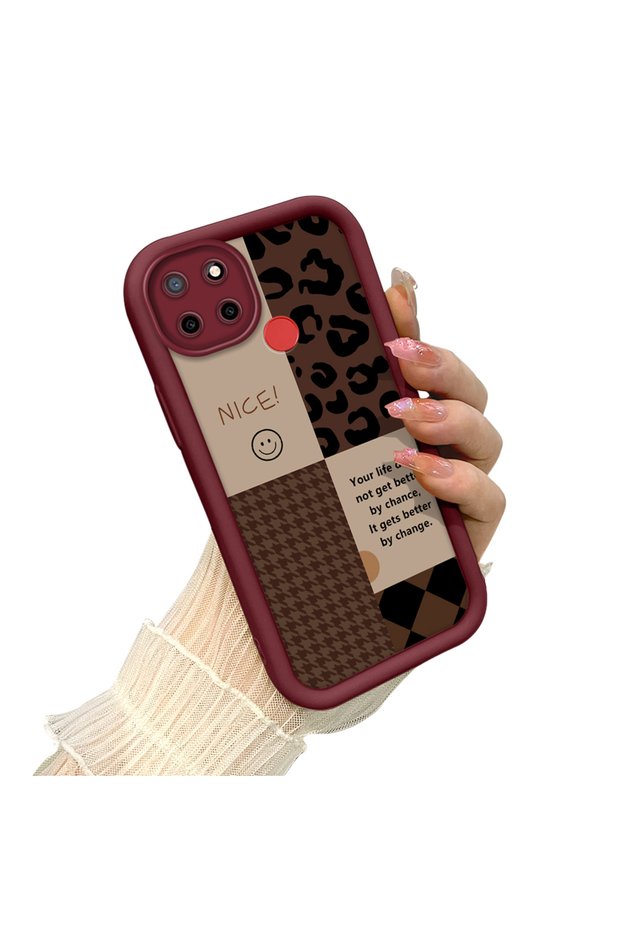 Realme C25/C25S/C12 Compatible Leopard Checkered Collage Case, Stylish and Personalized Design