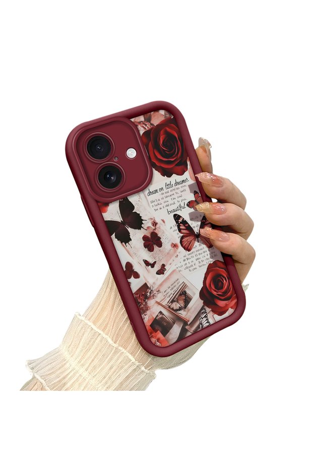 iPhone 16 Plus Compatible Rose and Butterfly Case, Retro Collage Book Page Art Motif