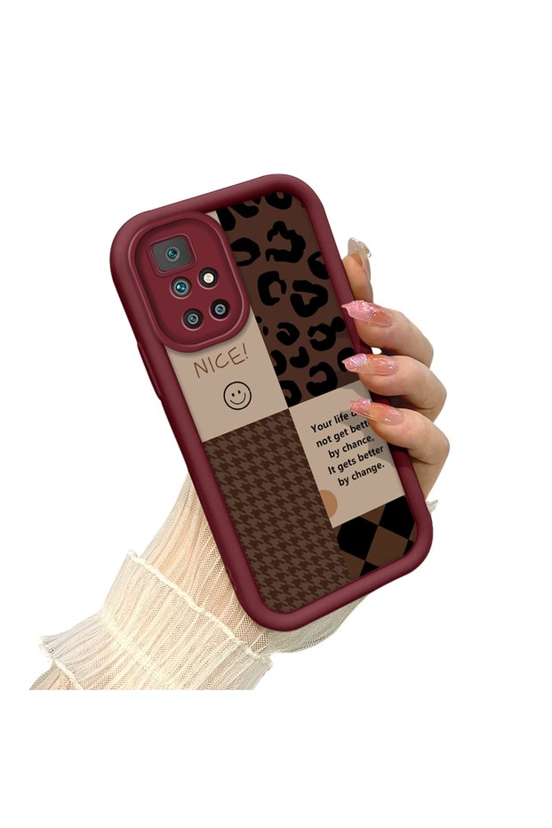 Redmi 10 4g Compatible Leopard Checkered Collage Case, Stylish and Personalized Design