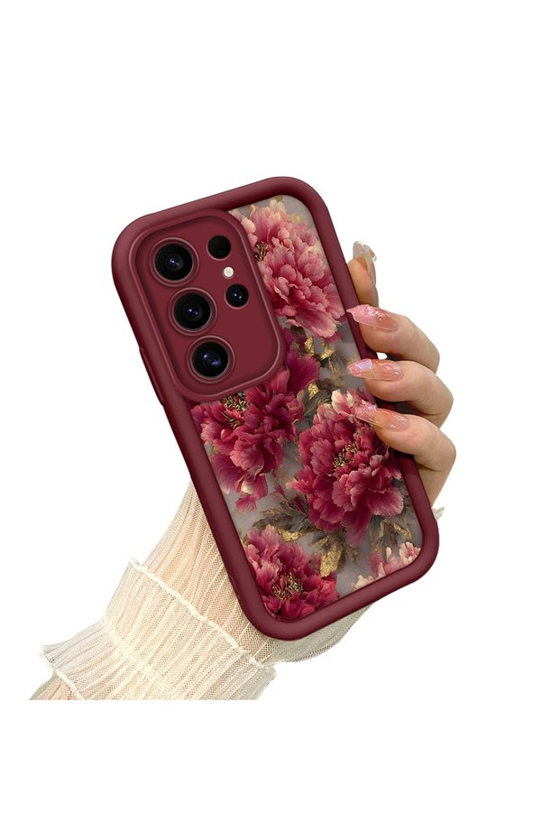 Samsung Galaxy S25 Ultra Compatible Luxury Retro Peony Flower Illustration Case, Stylish Air