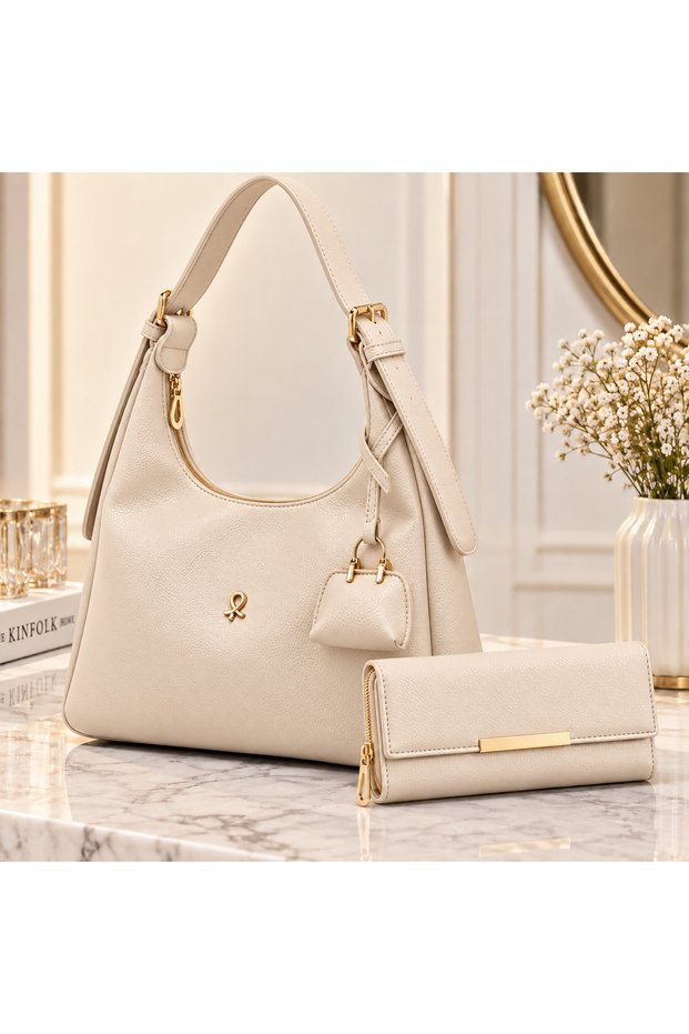 Modern Stylish Double Set Women's Shoulder Bag and Wallet Daily Gift Combination