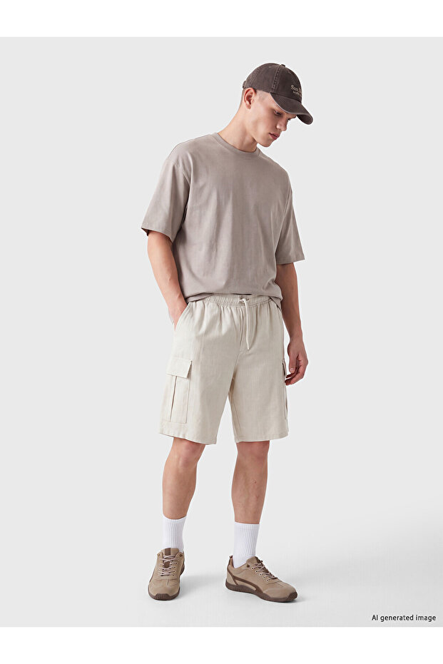 Xside Beige Regular Fit Men's Cargo Shorts