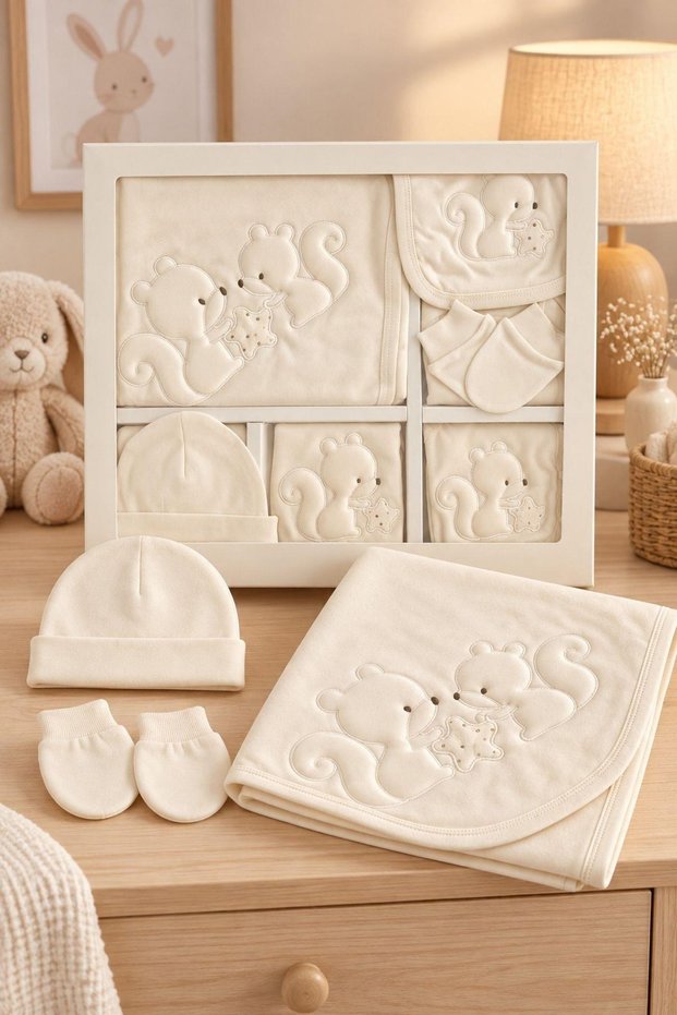 Baby Girl Squirrel Embossed Newborn Hospital Discharge 10-Piece Bodysuit Set Boxed Yhç0108