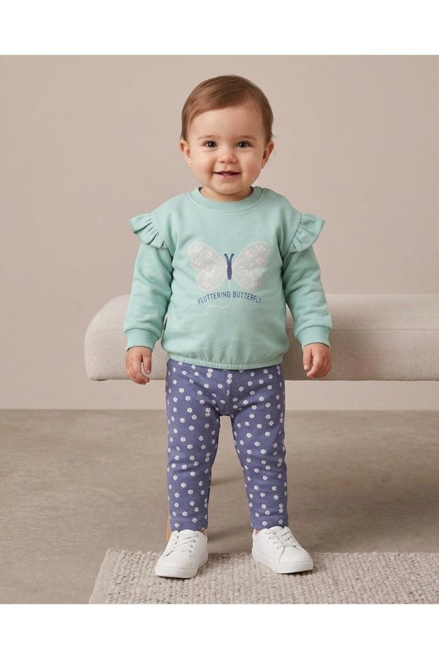 Baby Girl Butterfly and Flower Printed Seasonal 6-9-12-18-24 Months Baby Girl Tights Set