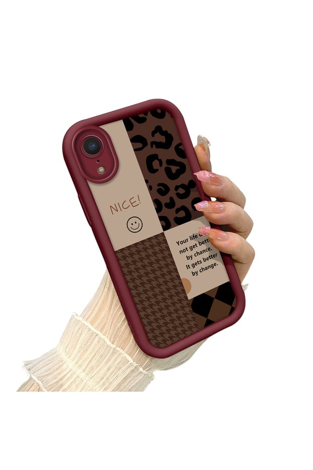 iPhone Xr Compatible Leopard Checkered Collage Case, Stylish and Personalized Design