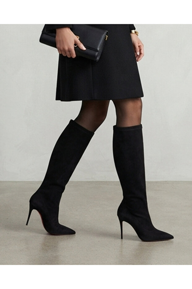 Women's black suede pointed toe 10.5 cm stiletto heel boots