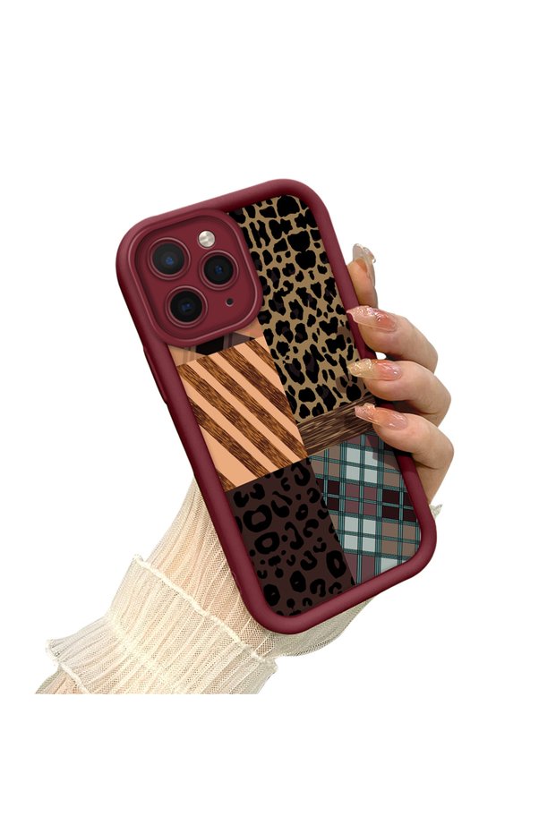 iPhone 11 Pro Max Compatible Leopard Checkered Collage Case, Stylish and Personalized Design