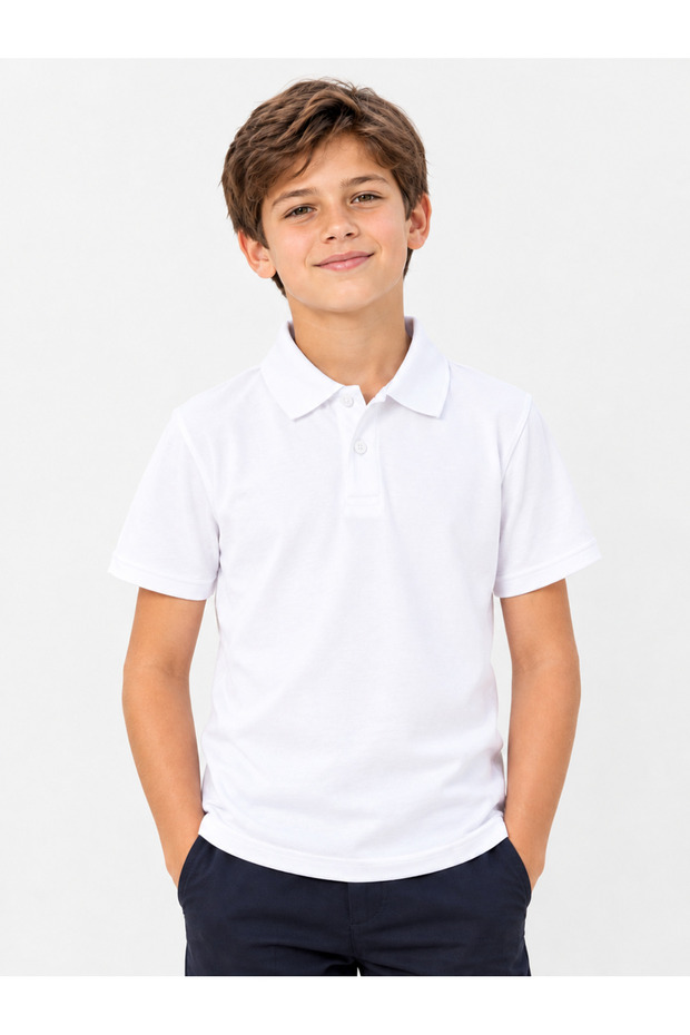 Unisex Children's White Polo Collar School T-Shirt – Short Sleeve School Uniform