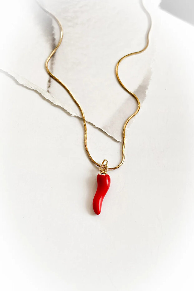 Red Steel Necklace with Pepper Design
