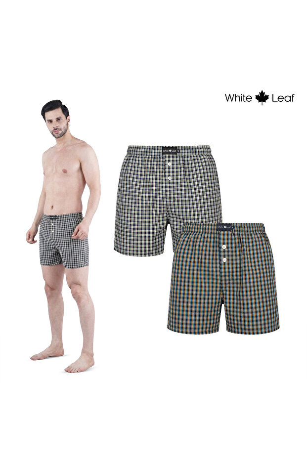 Men’s Yarn-Dyed Cotton Boxers (Pack of 2) – Breathable, Lightweight, ECAS Certified