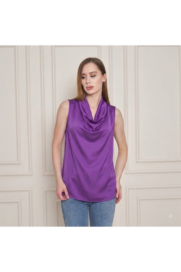 Women's Degaje Collar Sleeveless Blouse - Stylish Satin Top for Women to Wear under Jackets
