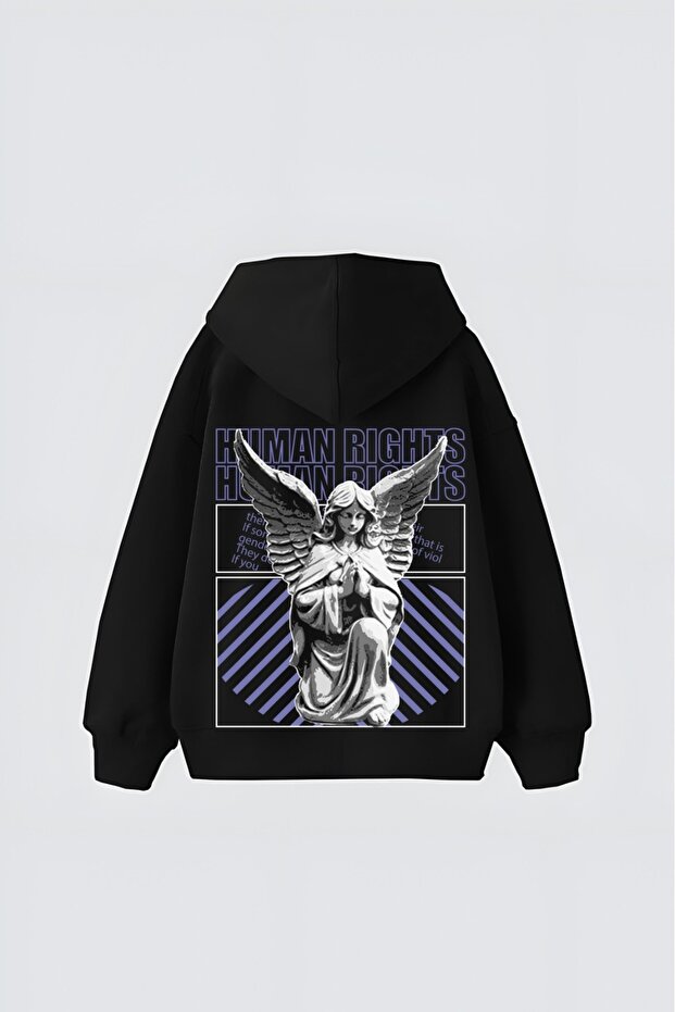 Black Unisex Human Rights Printed Hooded Oversize Patterned Fabric Sports Sweatshirt Hzlkapbas21Ssweat