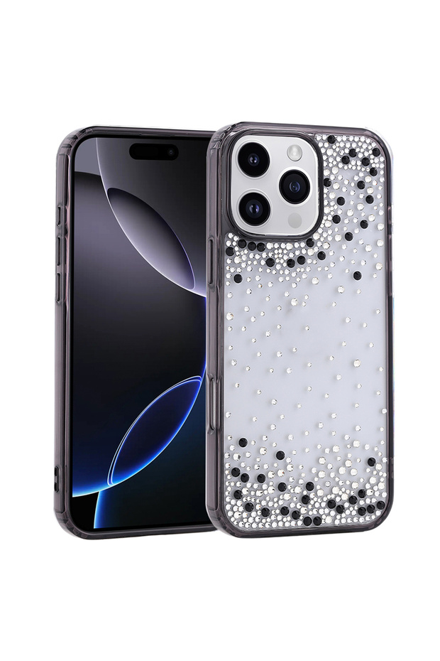 iPhone 16 Pro Max Compatible Case Protective Drop-Resistant Transparent Pera Silicone Cover - Black - T43234