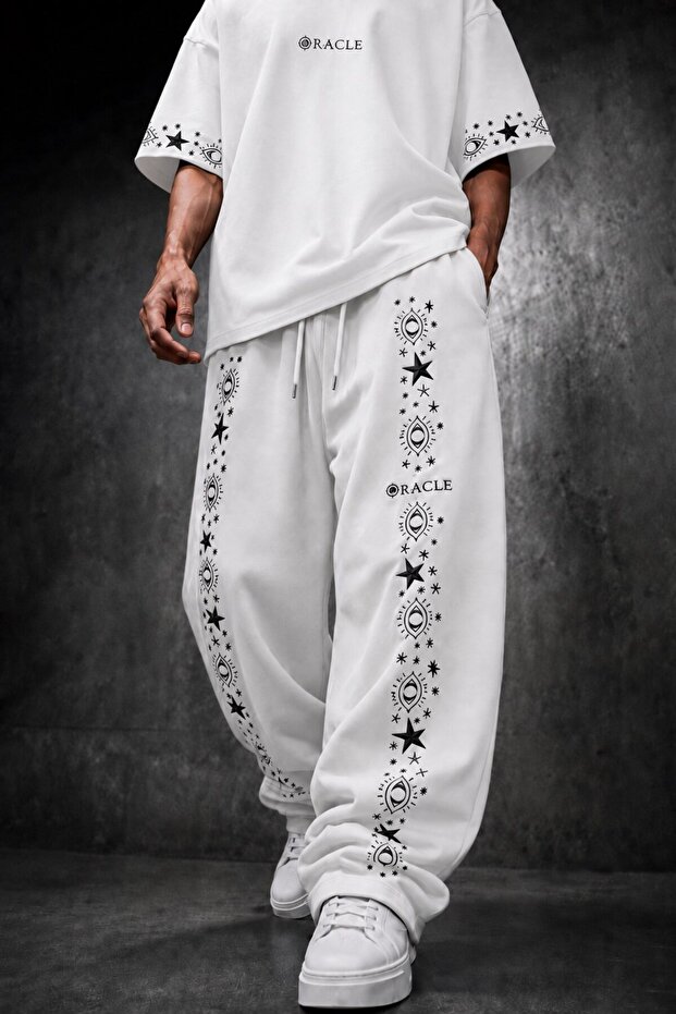 Men's White Oracle Embroidery Baggy Tracksuit