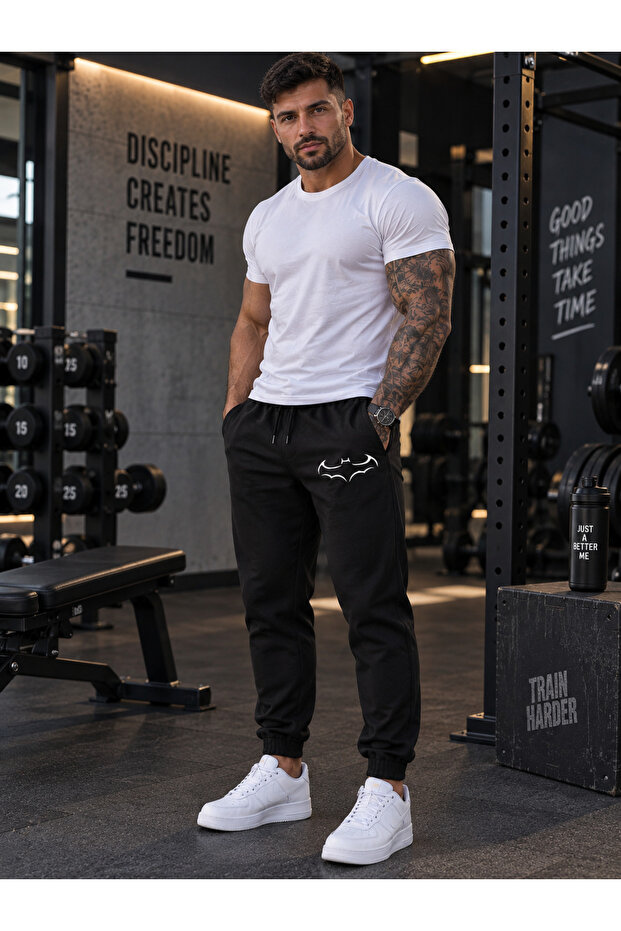 Men's Sweatpants - Bat Print Sweatpants with Pockets and Elastic Cuffs