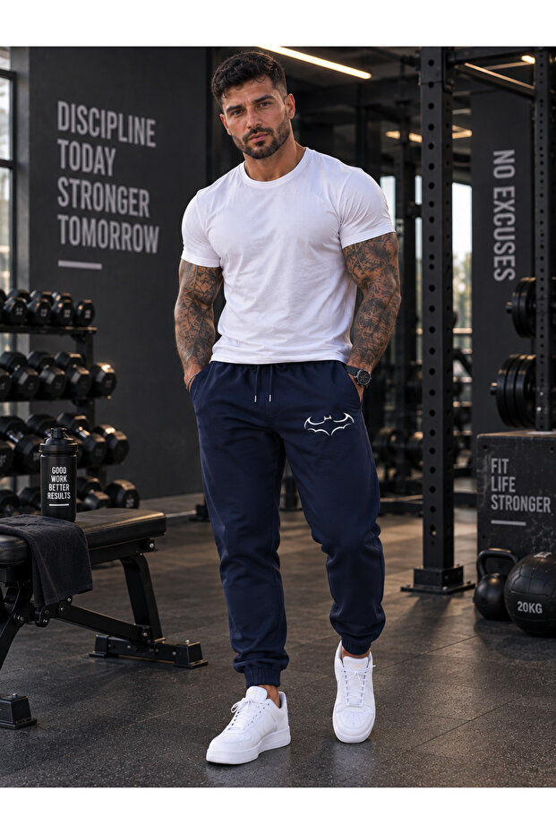 Men's Sweatpants - Bat Print Sweatpants with Pockets and Elastic Cuffs