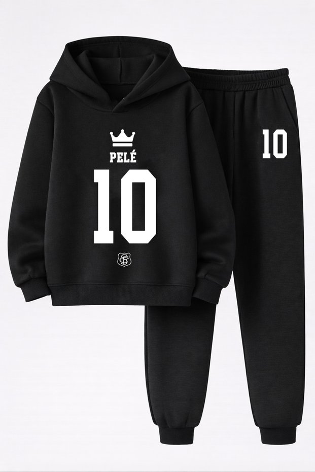 Pele Printed 3-Thread Quality Sweatshirt and Sweatpants Children's Top-Bottom Set