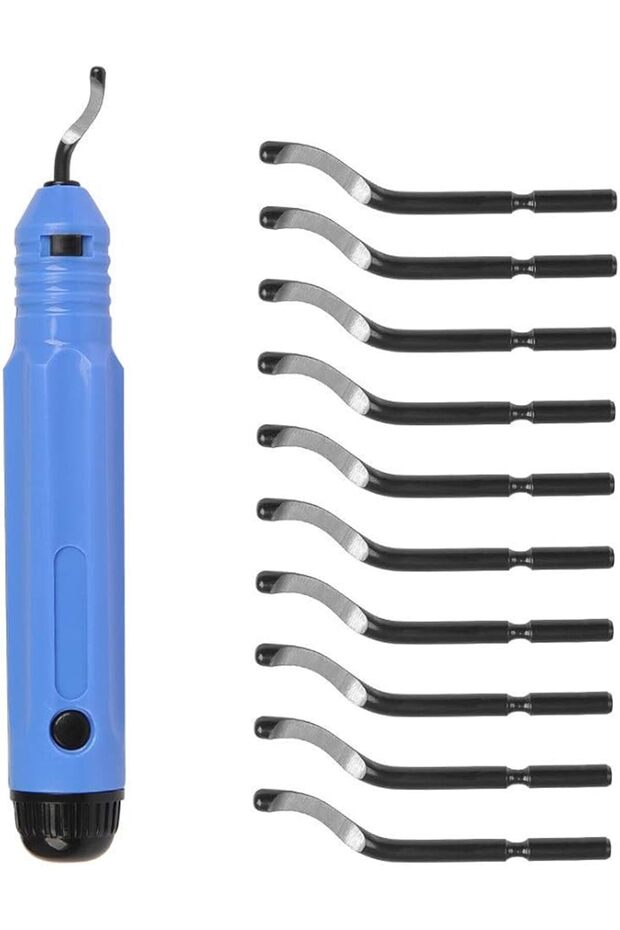 Hand Deburring Tool Set, Manual Deburring Cutter Burr Remover Burr Handle with 10 Replacem