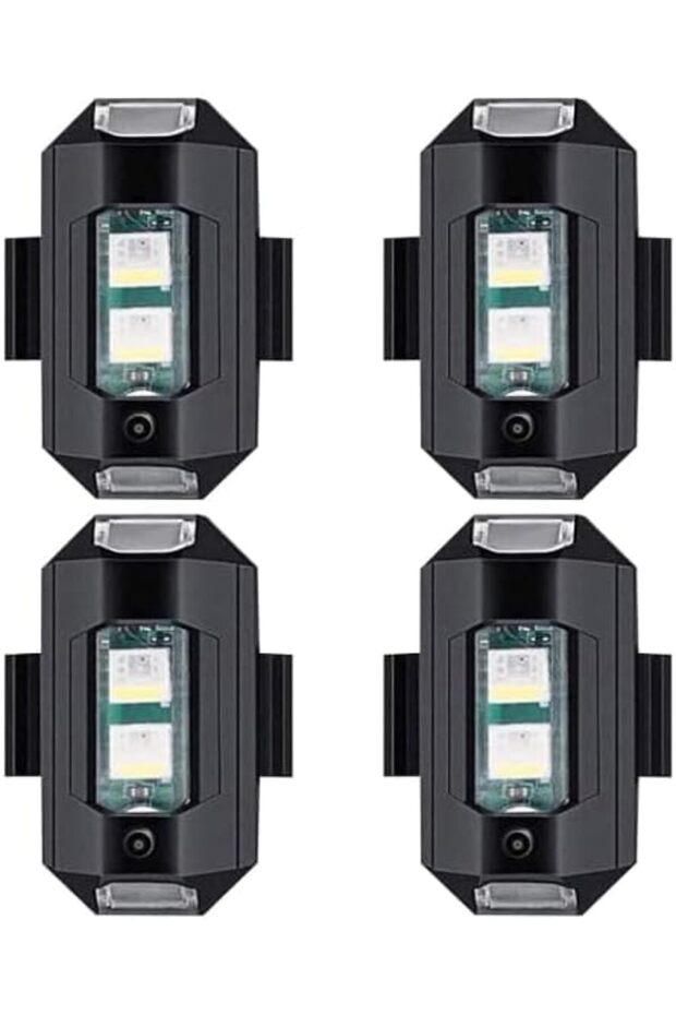4 قطع أضواء تحذير LED متعددة الألوان قابلة لإعادة الشحن عبر USB للطائرات بدون طيار والدراجات النارية والدراجات الهوائية وسيارات التحكم عن بعد