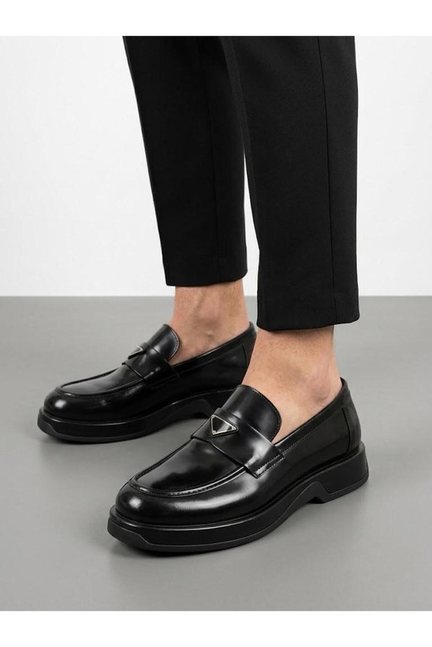 Men's Black Genuine Leather Imported Sole Loafer Shoes
