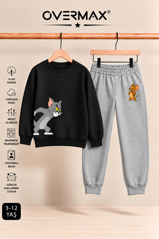 Children's Tom & Jerry Printed Hoodless Tracksuit Set – Ages 3-12