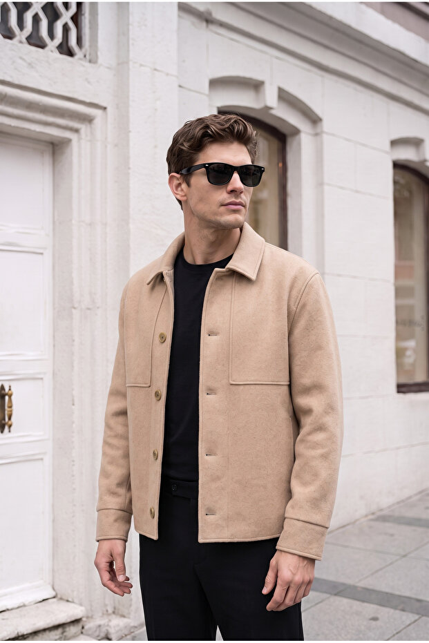 Buttoned Cashmere Jacket with Hidden Pocket Design