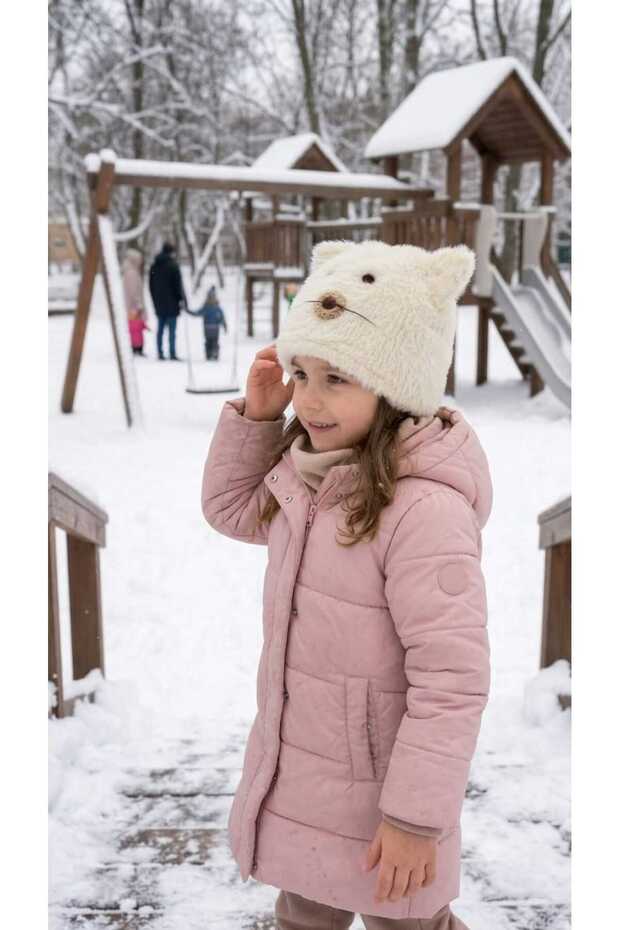 Fluffy, Figured Children's Beret for Girls Aged 4-8