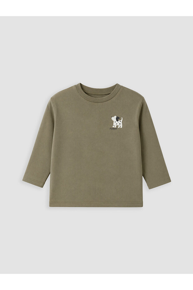 Beige Crew Neck Printed Baby Boy T-Shirt