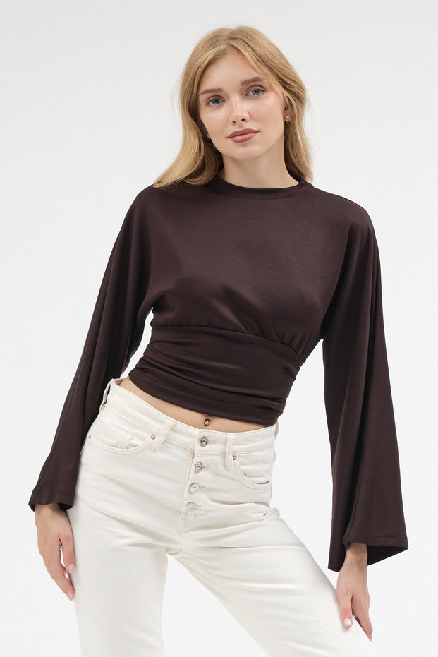 Women's Waist-Seated Blouse with Flawed Sleeves