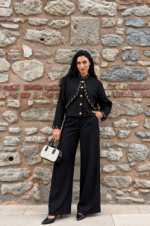 Black Chain Design Premium Jacket and Pants Set