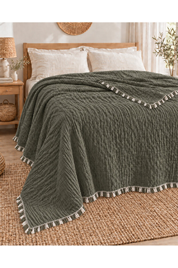Muslin Double Bedspread 100% Cotton | Battal Size 240X280 | 4 Layers Muslin Bamboo