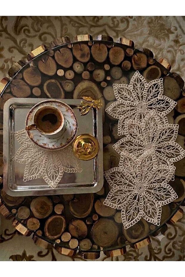 Model Wosso 6 Pieces Tulle Lace Cocktail Napkin Coaster Presentation Napkin White
