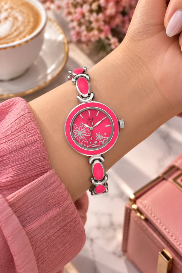 Women's Wristwatch Fuchsia Color Casual and Stylish Combination Gift Boxed